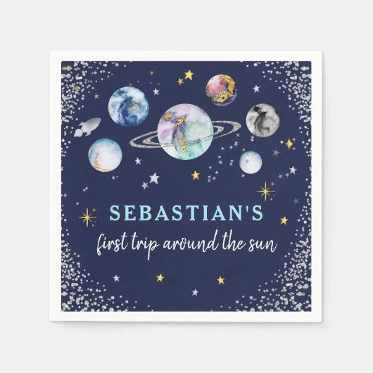 Serviette En Papier Espace Anniversaire Premier Voyage Autour Du Solei (Devant)