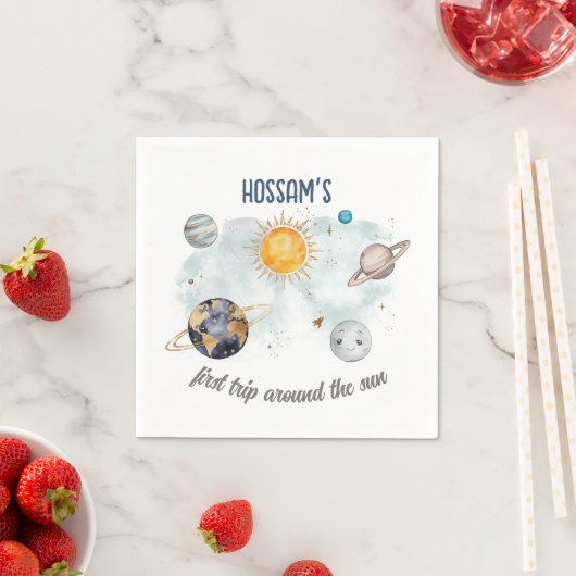 Serviette En Papier Espace Extérieur Anniversaire Galaxie Soleil Lune (En situation)