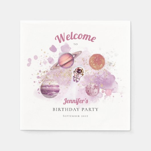 Serviette En Papier Espace extra-atmosphérique Filles roses Rocket Pla (Devant)