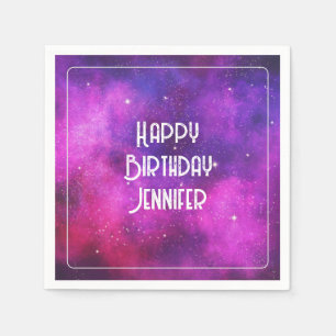 Serviette En Papier Espace rose et violet & Étoiles Faux Galaxy Annive
