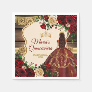 Serviette En Papier Espagnol Bourgogne Floral Russe Mis Quince Papier