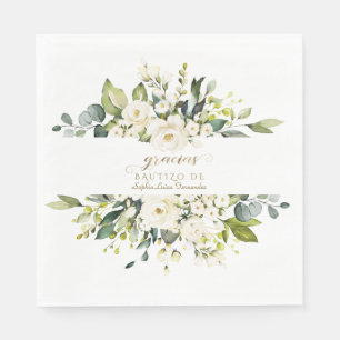 Serviette En Papier Espagnol Delicée Fleurs blanches ivoire Girl Bauti