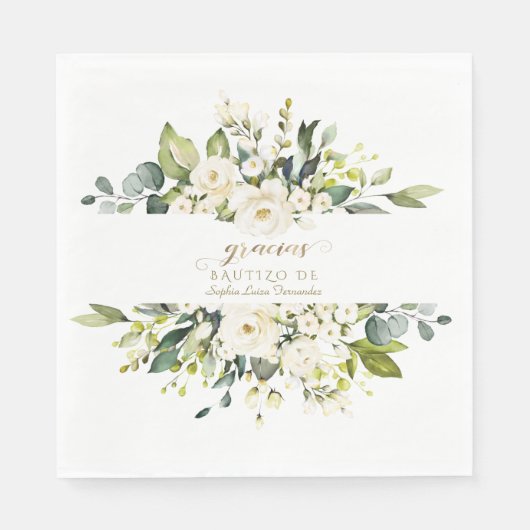 Serviette En Papier Espagnol Delicée Fleurs blanches ivoire Girl Bauti (Devant)