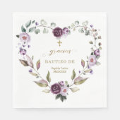 Serviette En Papier Espagnol Fleurs rose violet or fille Bautizo (Devant)