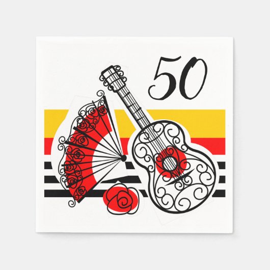 Serviette En Papier Espagnol Souvenirs Classic Stripe 50 Age (Devant)