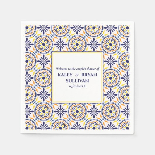Serviette En Papier Espagnol Tile Jaune mariage méditerranéen V1 (Devant)