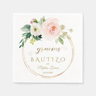 Serviette En Papier Espagnol unique rose Blush Floral or Bautizo