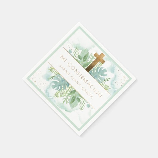 Serviette En Papier Espagnol, Vert Garçon/Fille Confirmation Vert pâle (Coin)