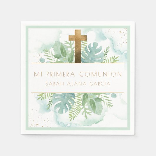 Serviette En Papier Espagnol, Vert Garçon / Fille Première Communion V (Devant)