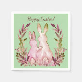 Serviette En Papier Espèce de Pâques rose vert lapins romantiques Vint (Devant)
