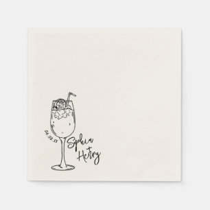 Serviette En Papier Espresso Martini Dessiné À La Main, Bar Mariage Co