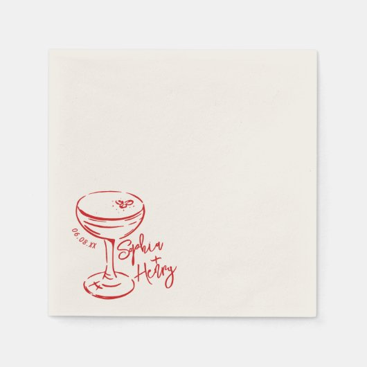 Serviette En Papier Espresso Martini Dessiné À La Main, Bar Mariage Co (Devant)