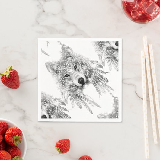 Serviette En Papier Esprit de loup tribal (En situation)