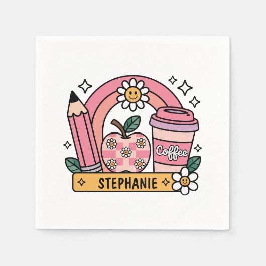 Serviette En Papier Essentials de professeur d'arc-en-ciel rose - Pers (Devant)