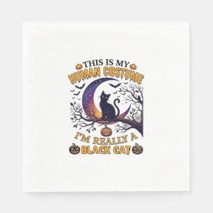 Serviette En Papier Est Costume Humain Chat Noir Halloween Lune_1