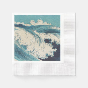 Serviette En Papier Estampe antique japonaise sur bois Vagues bleues d