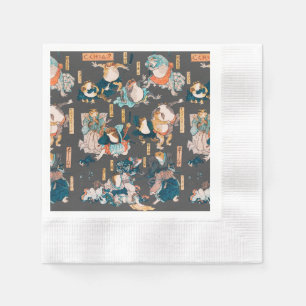 Serviette En Papier Estampe japonaise de grenouille sur bois Kuniyoshi