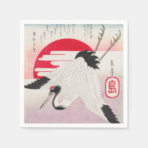 Serviette En Papier Estampe sur bois vintage japonaise Grue rouge sole