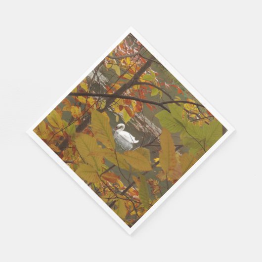 Serviette En Papier Étang d'automne avec cygne (Coin)