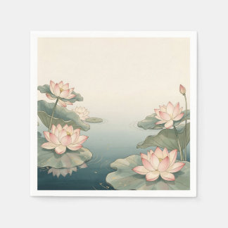Serviette En Papier Étang de fleurs de lotus roses Sérénité zen