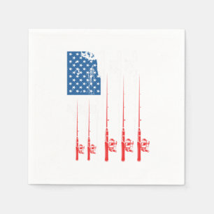 Serviette En Papier États-Unis Drapeau Pêche Bâton Pêcheur Poisson Fis
