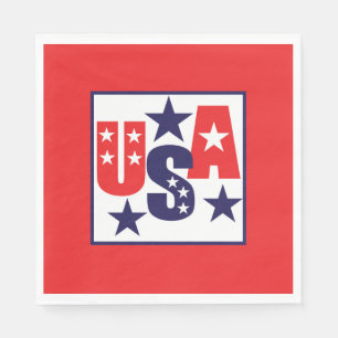 Serviette En Papier États-Unis Rouge, Blanc et Bleu avec étoiles