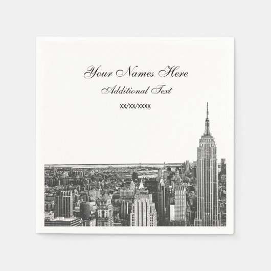 Serviette En Papier Etch Look NYC Skyline Silhouette, ESB (Devant)