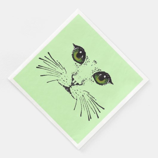 Serviette En Papier Etching noir du visage de chat yeux verts (Coin)