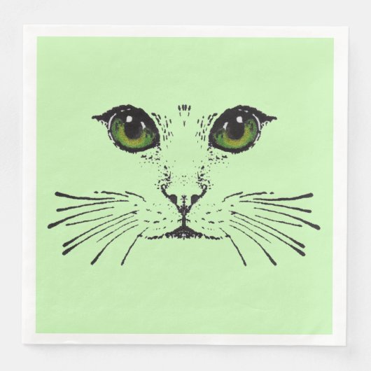 Serviette En Papier Etching noir du visage de chat yeux verts (Devant)