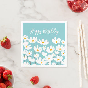 Serviette En Papier Été Blanc Fleurs Cosmos Joyeux Anniversaire