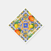 Serviette En Papier Été, Carreaux siciliens, agrumes, oranges, majolic (Coin)
