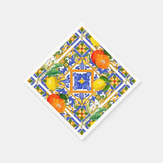 Serviette En Papier Été, Carreaux siciliens, agrumes, oranges, majolic (Coin)