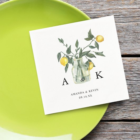 Serviette En Papier Été Citrus Citron vert Monogramme Mariage