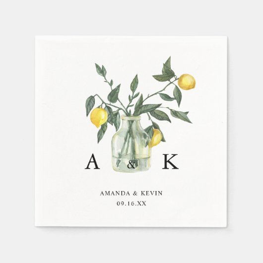 Serviette En Papier Été Citrus Citron vert Monogramme Mariage (Devant)