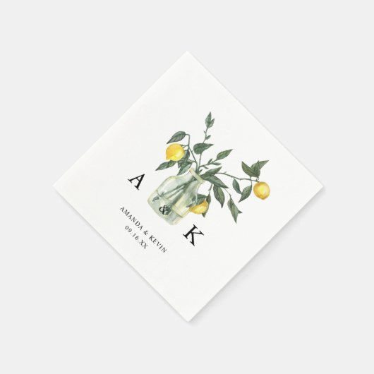 Serviette En Papier Été Citrus Citron vert Monogramme Mariage (Coin)