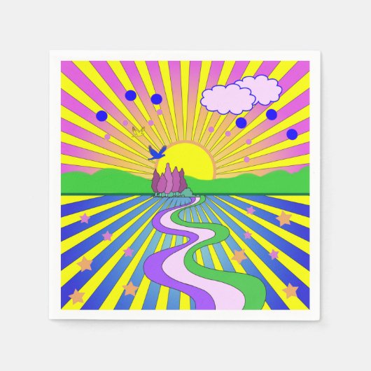 Serviette En Papier Été d'amour Psychédélique Soixante-dix Sunburst (Devant)