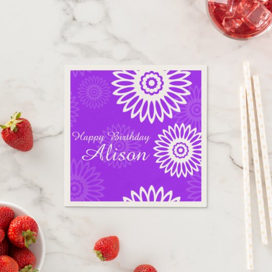 Serviette En Papier Été Fleurs violettes Joyeux Anniversaire Nom Napki (En situation)