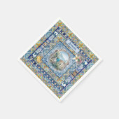 Serviette En Papier été italie carreaux bleu floral citrus monogramme (Coin)