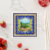 Serviette En Papier été italien Majolica carreaux bleu citrus (En situation)