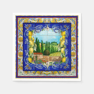 Serviette En Papier été italien Majolica carreaux bleu citrus