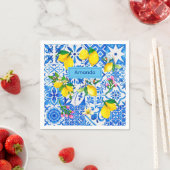 Serviette En Papier Eté majolica bleu Sicilienne agrumes méditerranéen (En situation)