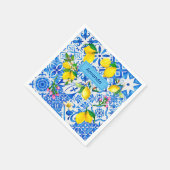 Serviette En Papier Eté majolica bleu Sicilienne agrumes méditerranéen (Coin)