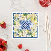 Serviette En Papier Été Méditerrannée citron et fleurs imprimés (En situation)