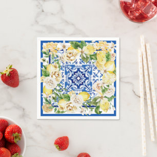 Serviette En Papier Été Méditerrannée citron et fleurs imprimés