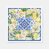 Serviette En Papier Été Méditerrannée citron et fleurs imprimés (Devant)