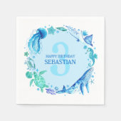 Serviette En Papier Eté moderne Animaux de l'océan Aquarelle bleue (Devant)