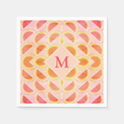 Serviette En Papier Été moderne WATERMELON Pink MONOGRAS Papier (Devant)