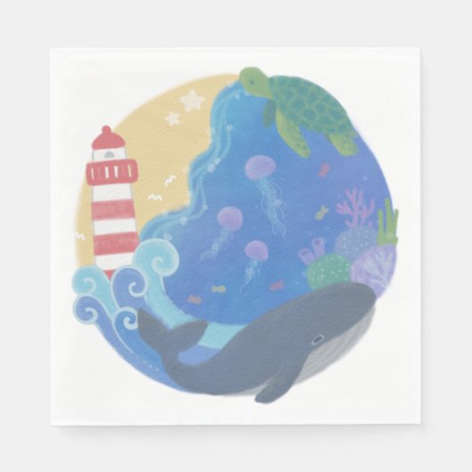 Serviette En Papier Été Ocean Whale Turtle & Lighthouse (Devant)