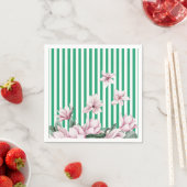Serviette En Papier Été, printemps, imprimé magnolia rayé vert (En situation)