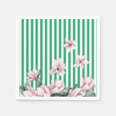 Serviette En Papier Été, printemps, imprimé magnolia rayé vert (Devant)